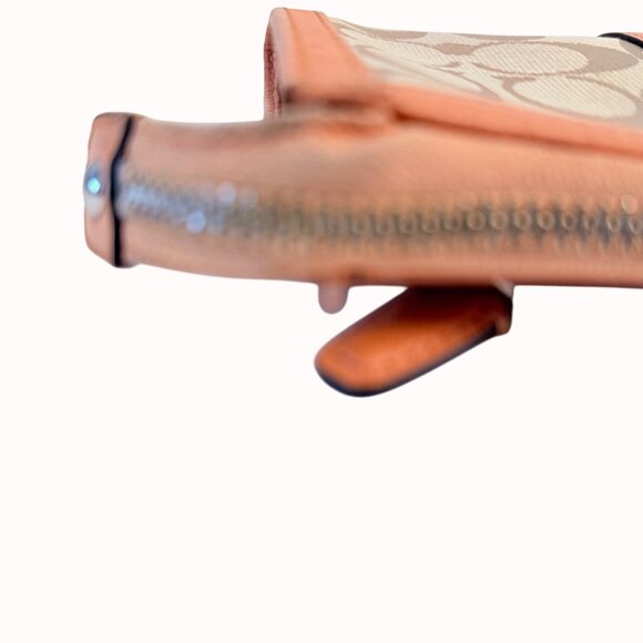 Coach Signature Canvas Leather Wristlet Wallet In Beige Peach Orange Read - Picture 15 of 16